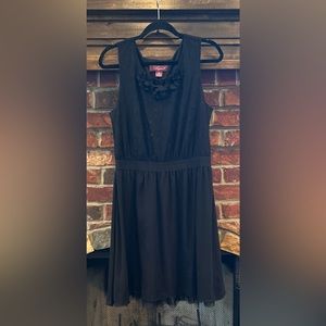 Black sleeveless Swiss dot empire waist event dress